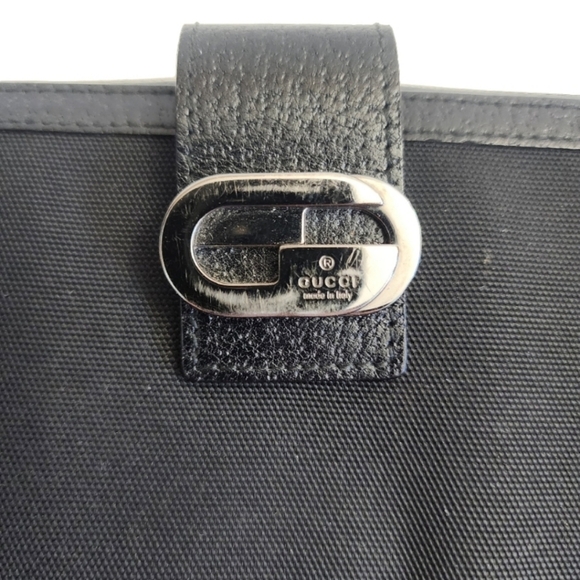 Authentic black GUCCI leather mesh long bifold continental wallet - Picture 2 of 9